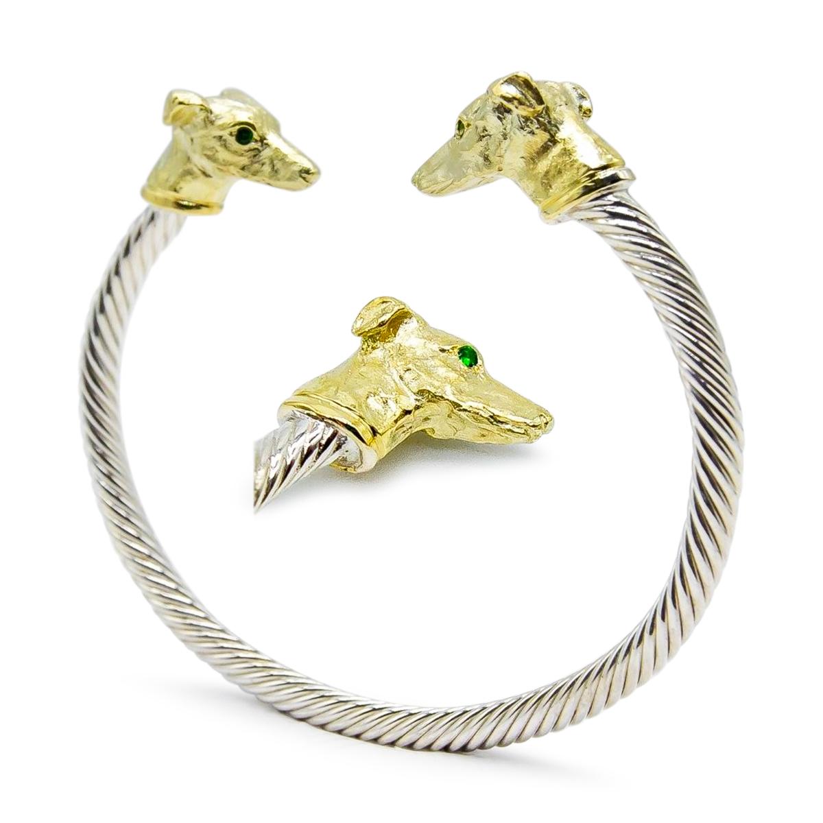 Paul Eaton Sculpted Saluki Dog Heads on Twisted Bangle in Sterling In New Condition For Sale In Charleston, SC