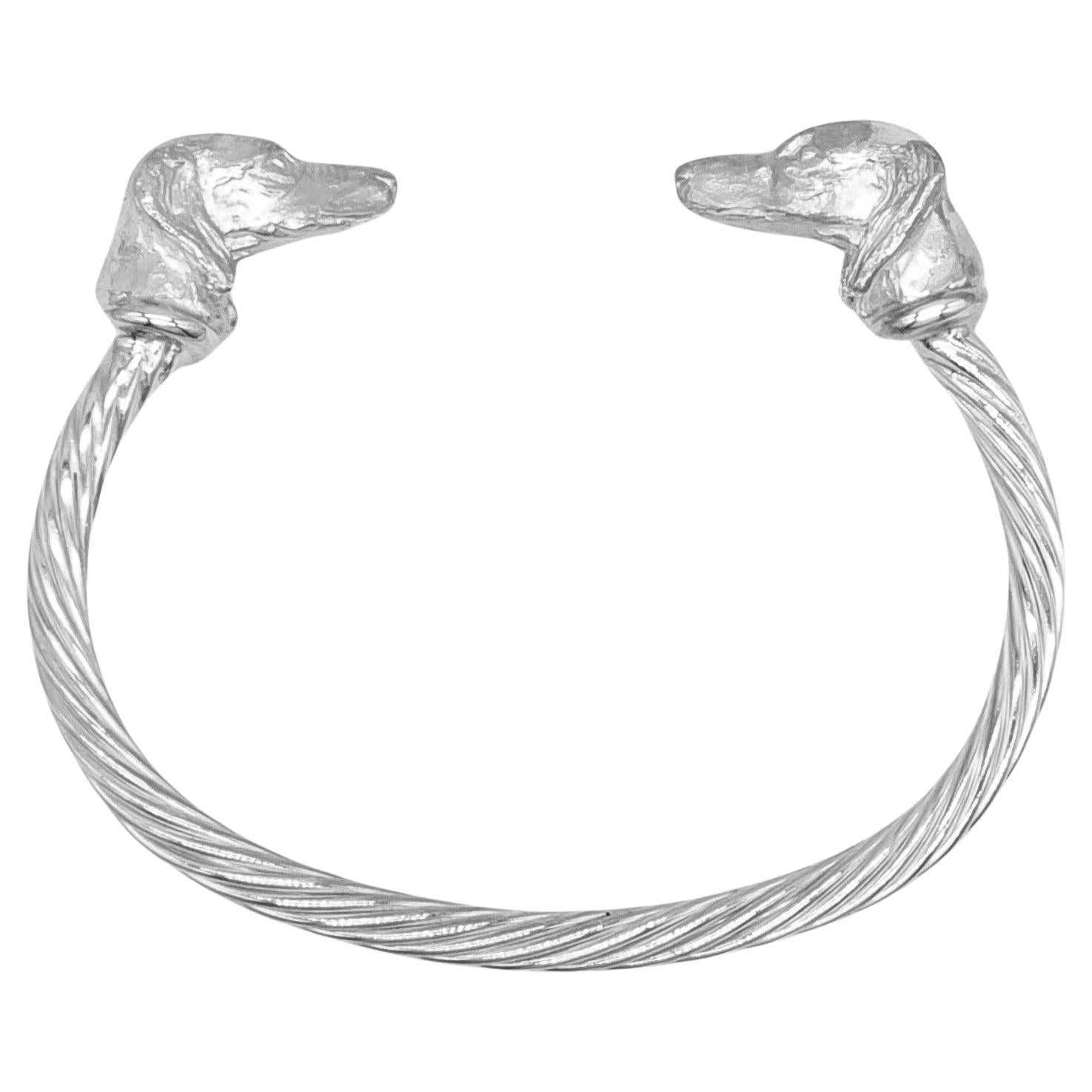 Paul Eaton Sculpted Saluki Dog Heads on Twisted Bangle in Sterling For Sale
