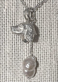 Paul Eaton Sculpted Spaniel Dog Head Pendant with Two Freshwater Pearl Drops
