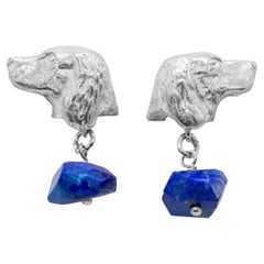 Paul Eaton Sculpted Spaniel Dog Heads with Lapis Lazuli Drop SS Stud Earrings