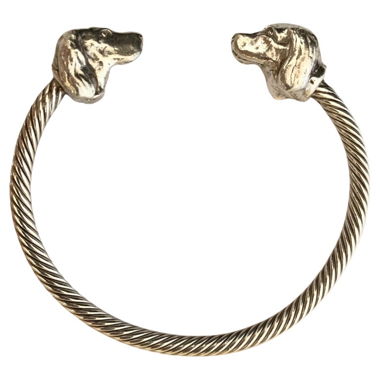 Paul Eaton Sculpted Spaniel Heads on Sterling Silver Twisted Bangle