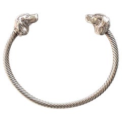 Paul Eaton Sculpted Spaniel Heads on Sterling Silver Twisted Bangle Bracelet