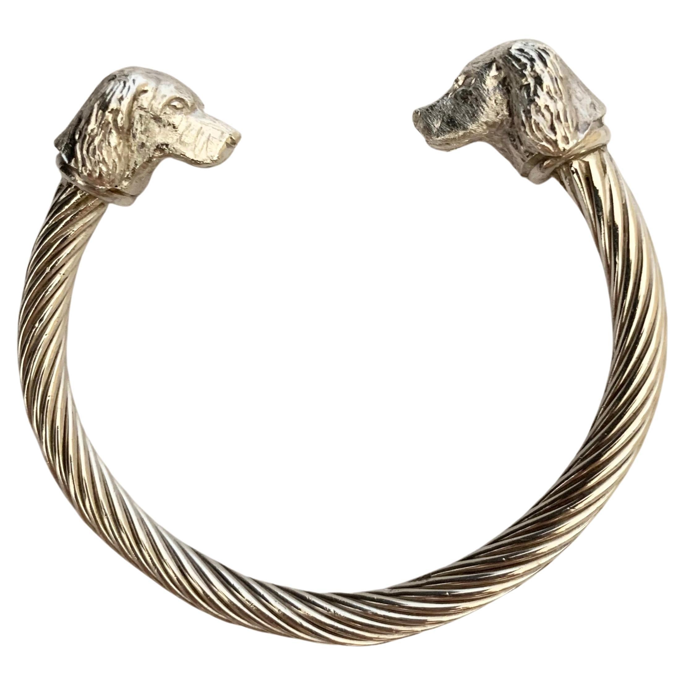 Paul Eaton Sculpted Spaniel Heads on Sterling Silver Twisted Bangle