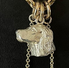 Paul Eaton Sculpted Sterling Spaniel Head with Two Gold Pearl Drops and Ring