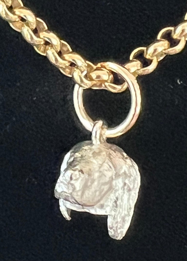 Paul Eaton Sculpted Sterling Spaniel Head with Two Gold Pearl Drops and