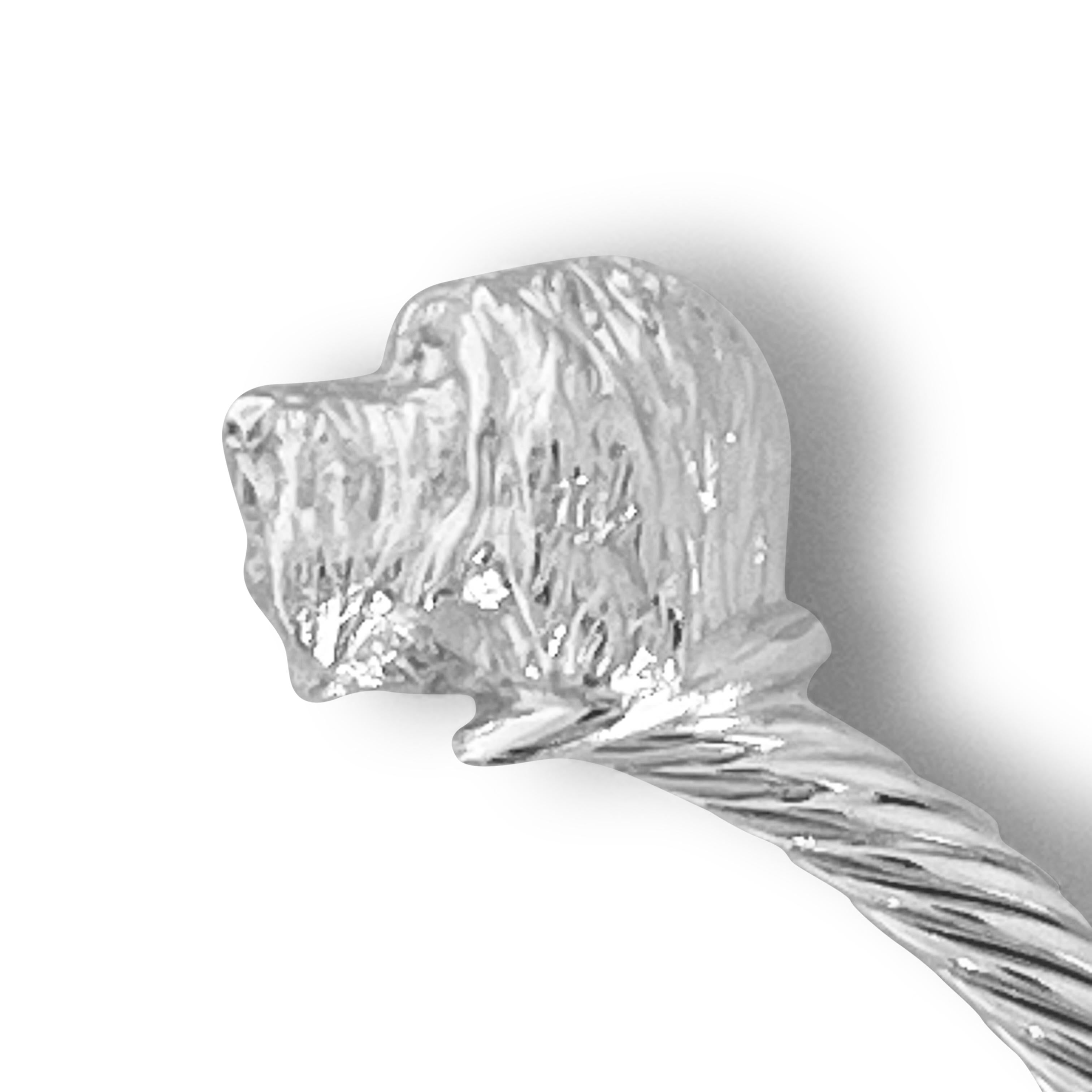 Artisan Paul Eaton Sculpted Tibetan Terrier Dog Heads on Twisted Bangle in Sterling For Sale