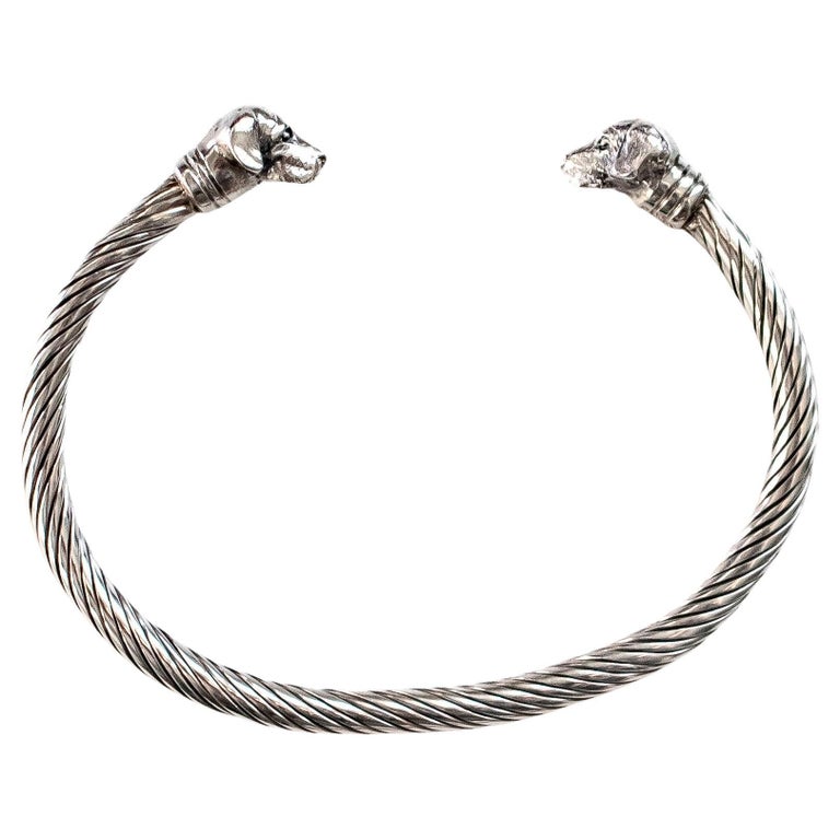 Paul Eaton Wirehair Dachshund Heads on Sterling Silver Twisted Bangle