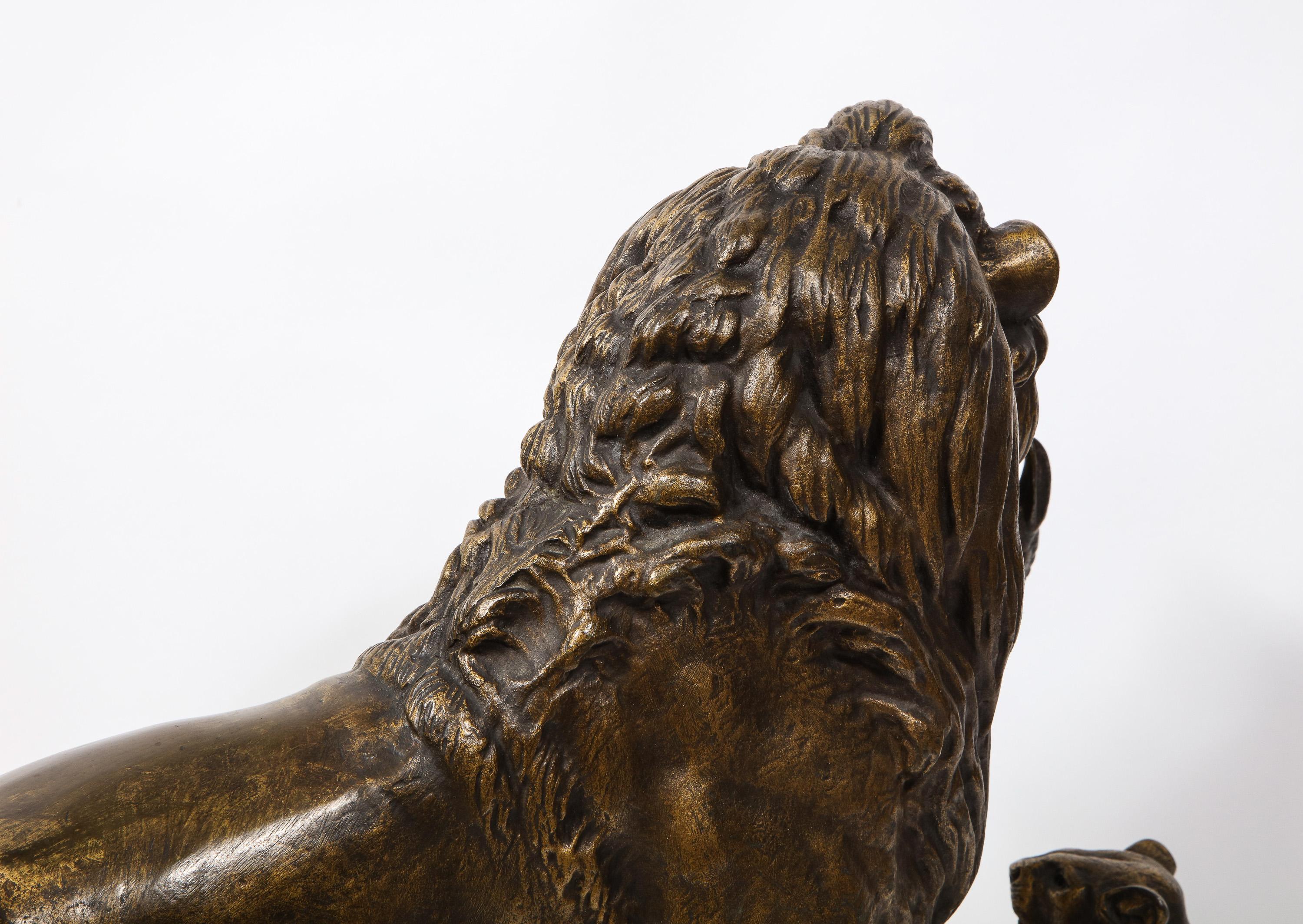 Paul-Edouard Delabriere (French, 1829-1923) Large Bronze Sculpture of A Lion 17