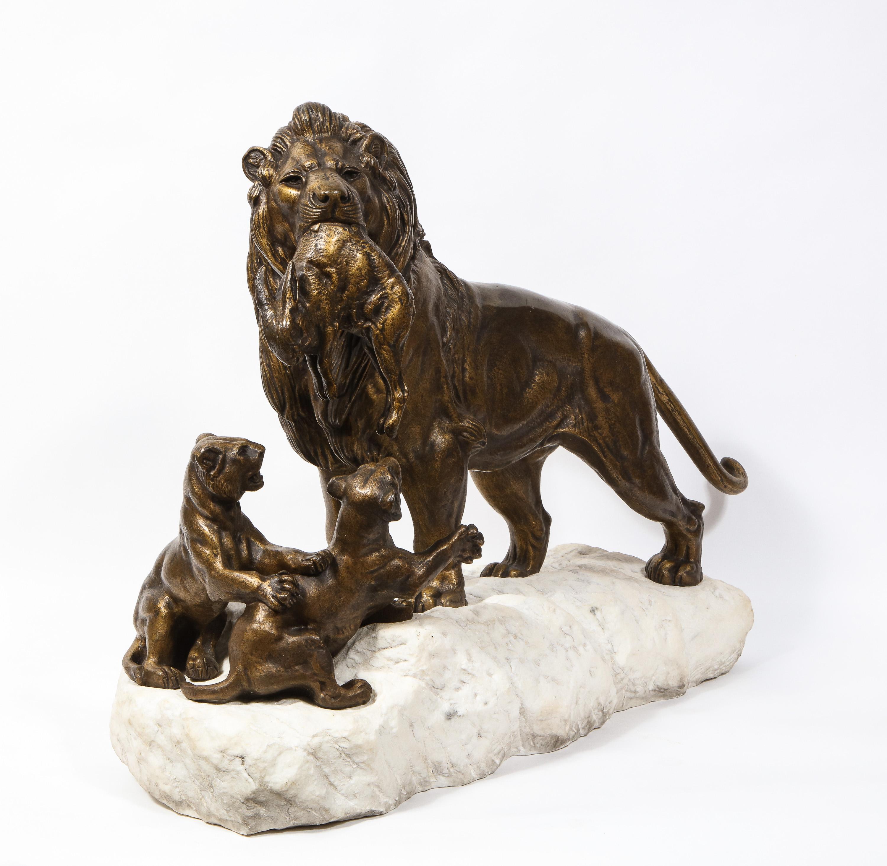 Paul-Edouard Delabriere 'French, 1829-1923' Large Bronze Sculpture of A Lion In Good Condition In New York, NY