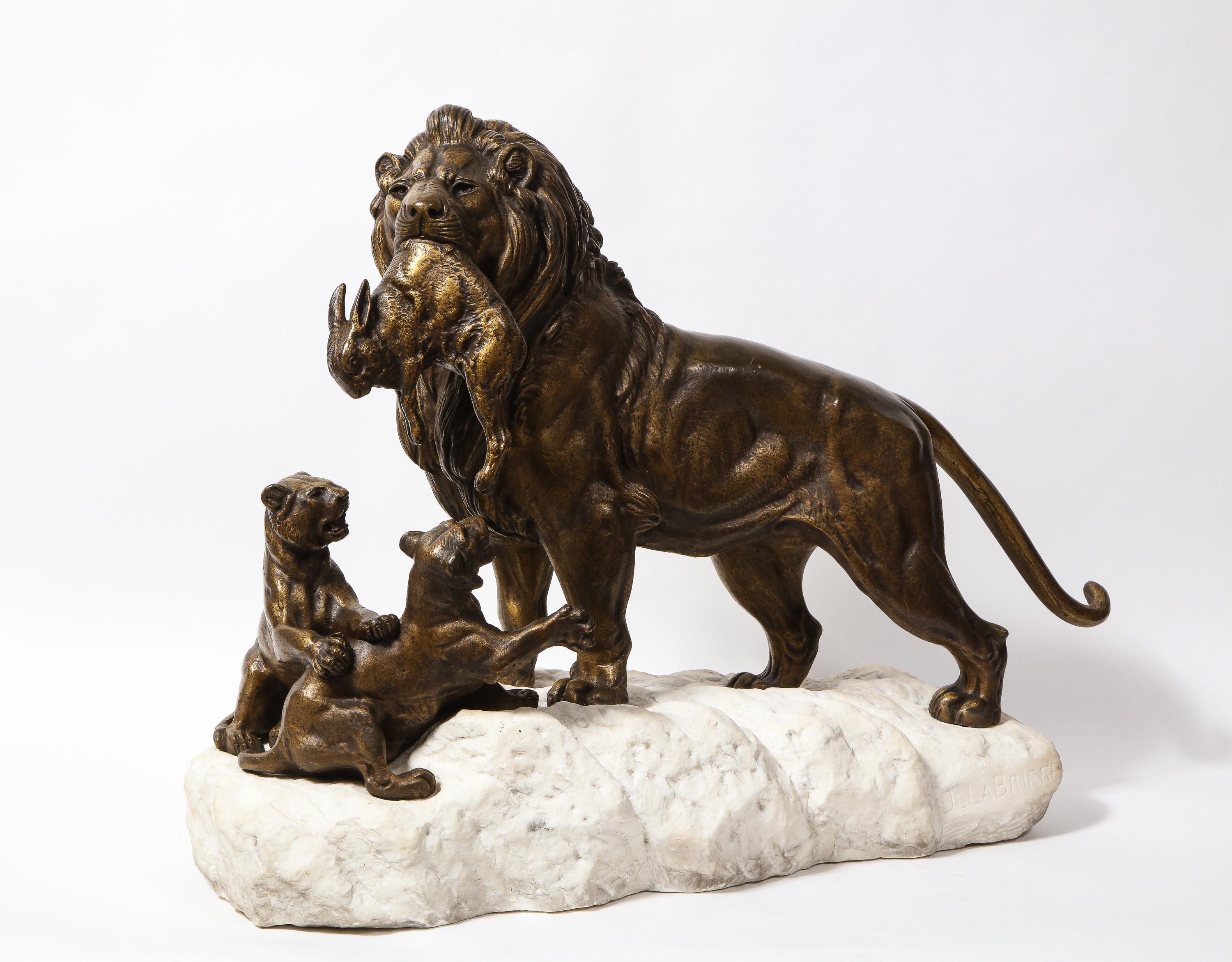 Paul-Edouard Delabriere 'French, 1829-1923' Large Bronze Sculpture of A Lion 5