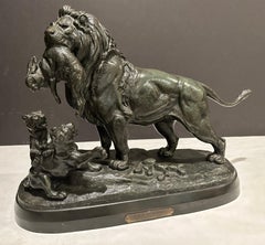 Family Of Lions Bronze By Paul Édouard Delabrierre