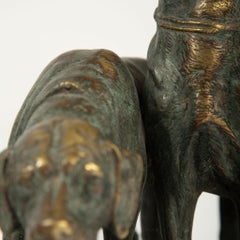 Paul-Édouard Delabrièrre, Bronze Group of Two Hounds, French Animalier, 19th C.