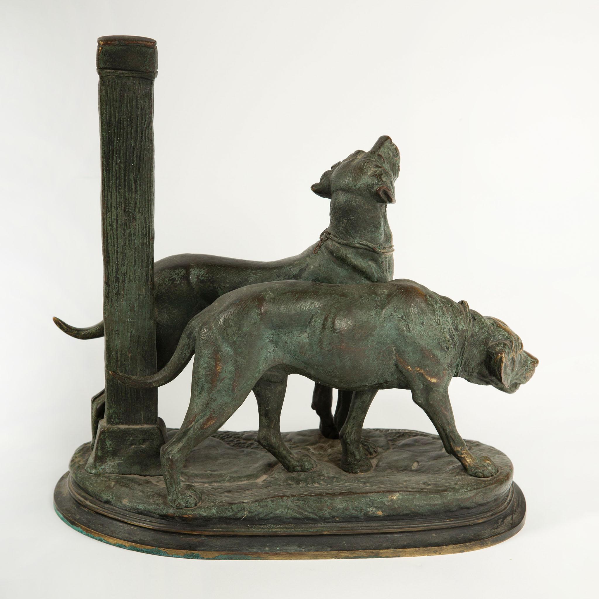 XIX secolo Paul-Édouard Delabrièrre, Gruppo in bronzo di due segugi, Animalier francese, XIX sec. in vendita