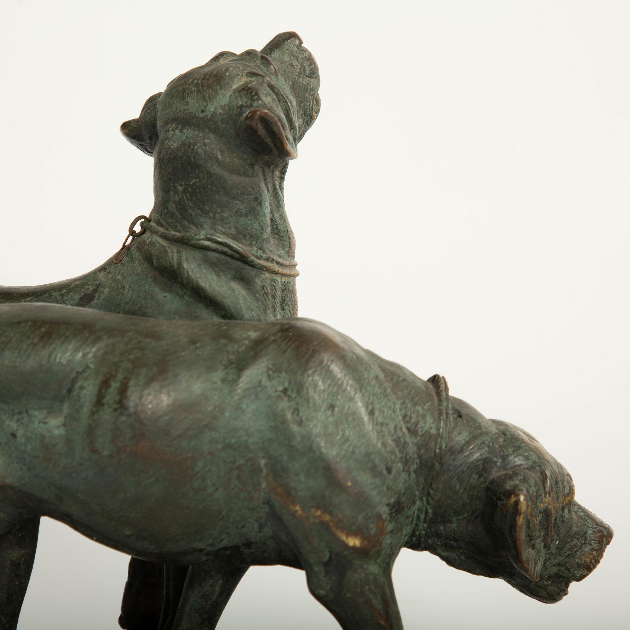 Bronzo Paul-Édouard Delabrièrre, Gruppo in bronzo di due segugi, Animalier francese, XIX sec. in vendita