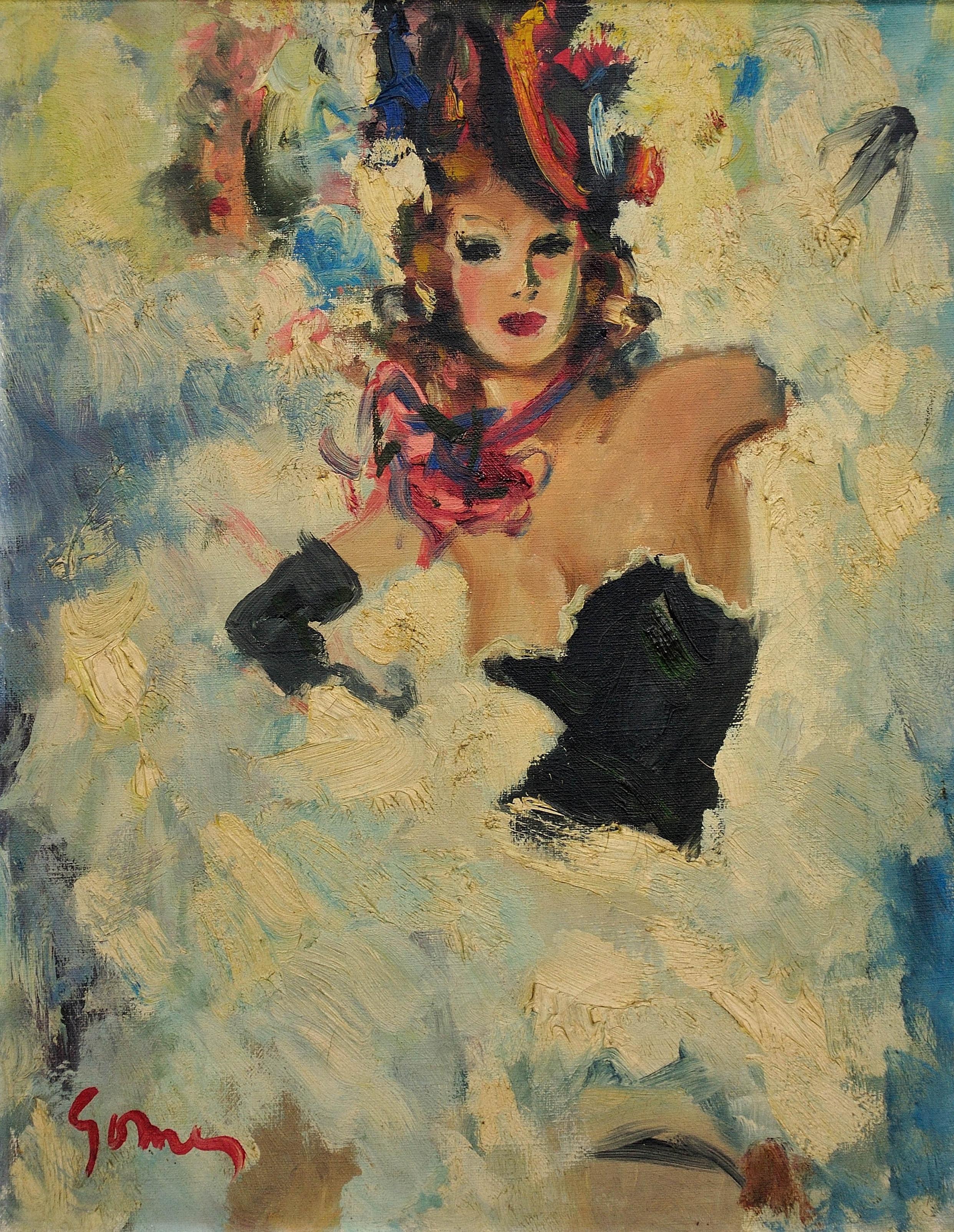 Danseuse De Cabaret A Framed 1920s French Oil Painting Dancing And Excitement - Brown Figurative Painting by Paul Elie Gernez