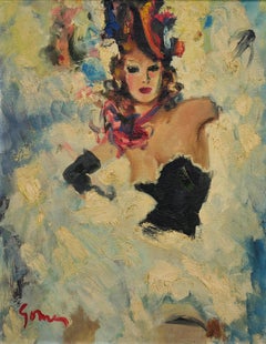 Danseuse De Cabaret Un dipinto a olio francese degli anni '20 incorniciato che danza ed emoziona