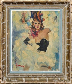 Antique Danseuse De Cabaret A Framed 1920s French Oil Painting Dancing And Excitement