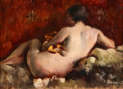 Nu Allonge - Post Impressionist Nude Oil Painting by Paul Elie Gernez