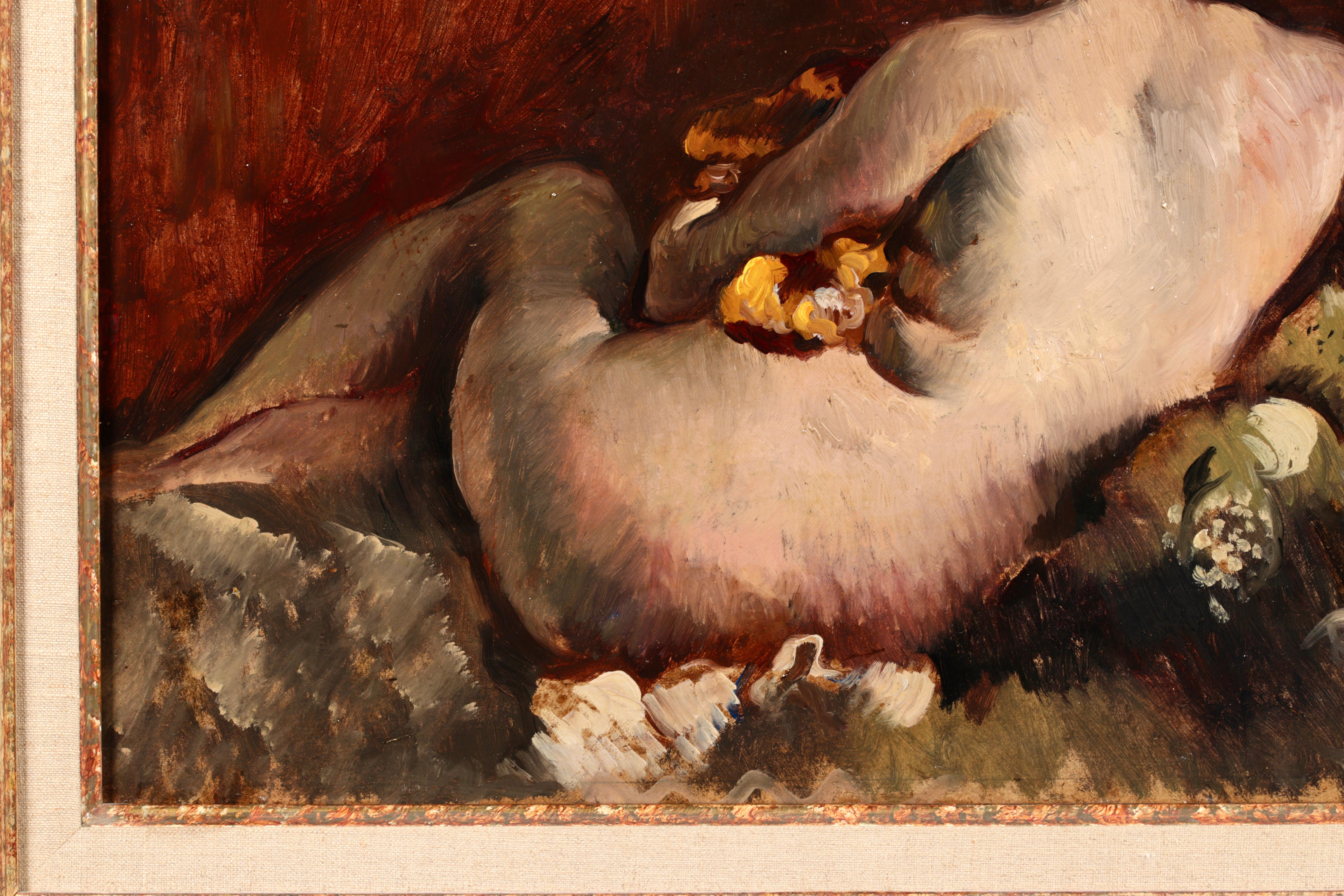 Nu Allonge - Post Impressionist Nude Oil Painting by Paul Elie Gernez For Sale 1