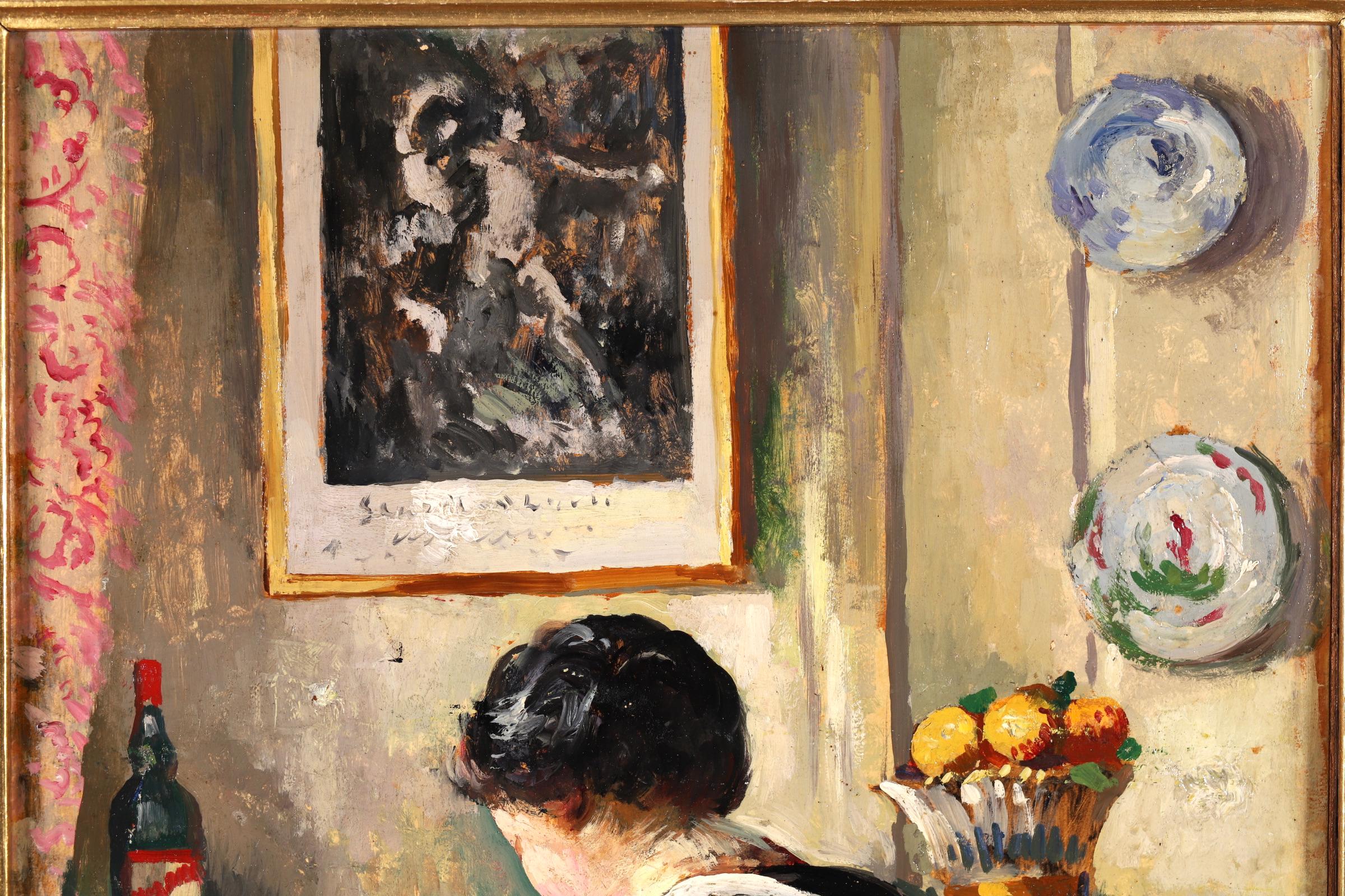 Dimanche - Postimpressionistisches figuratives Interieur-Ölgemälde Paul Elie Gernez (Post-Impressionismus), Painting, von Paul-Élie Gernez