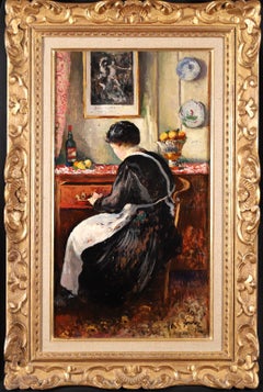 Dimanche - Peinture à l'huile figurative d'intérieur post-impressionniste Paul Elie Gernez