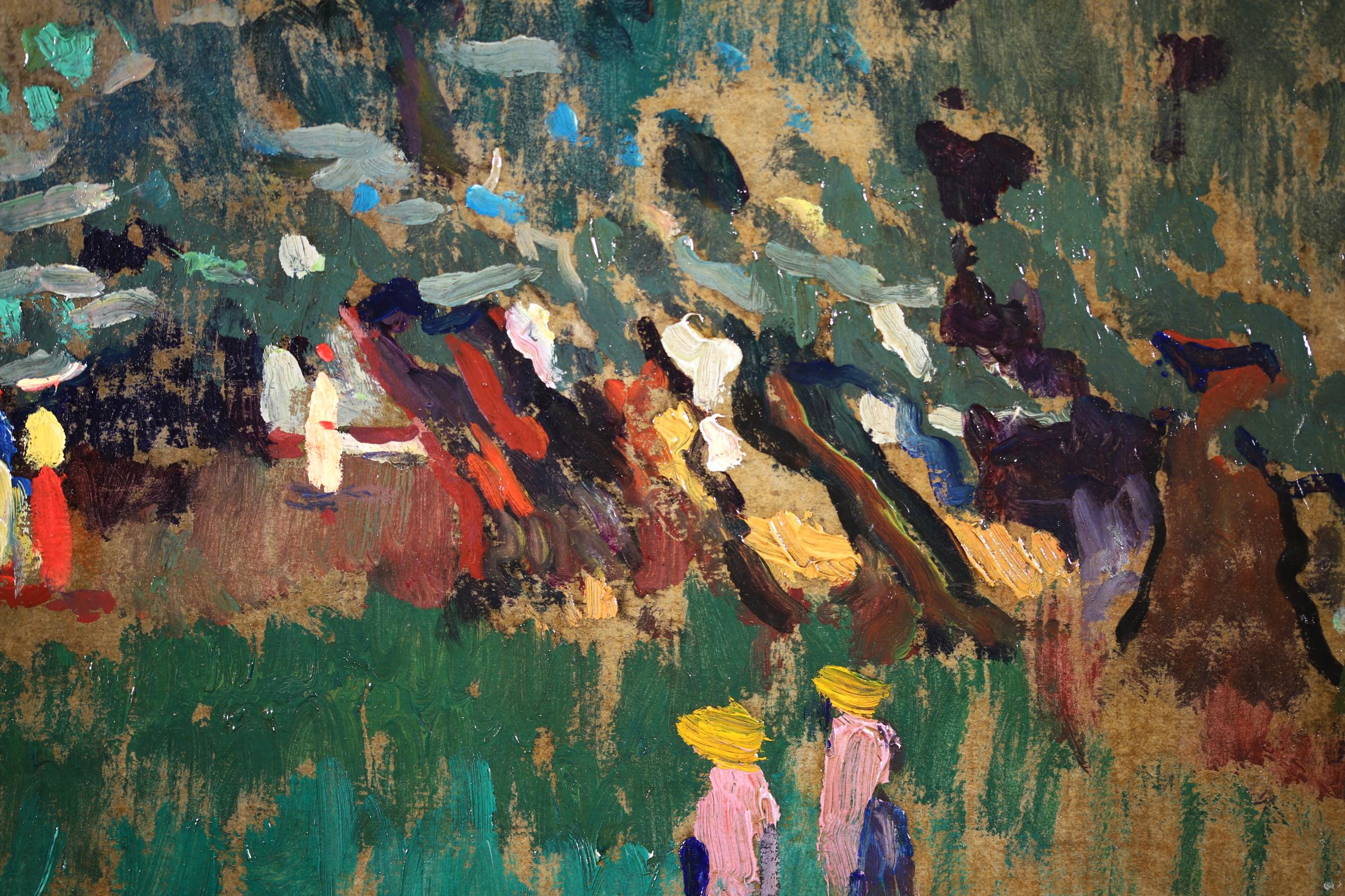 Figures dans la forêt - Paysage post-impressionniste - Huile de Paul Gernez en vente 5
