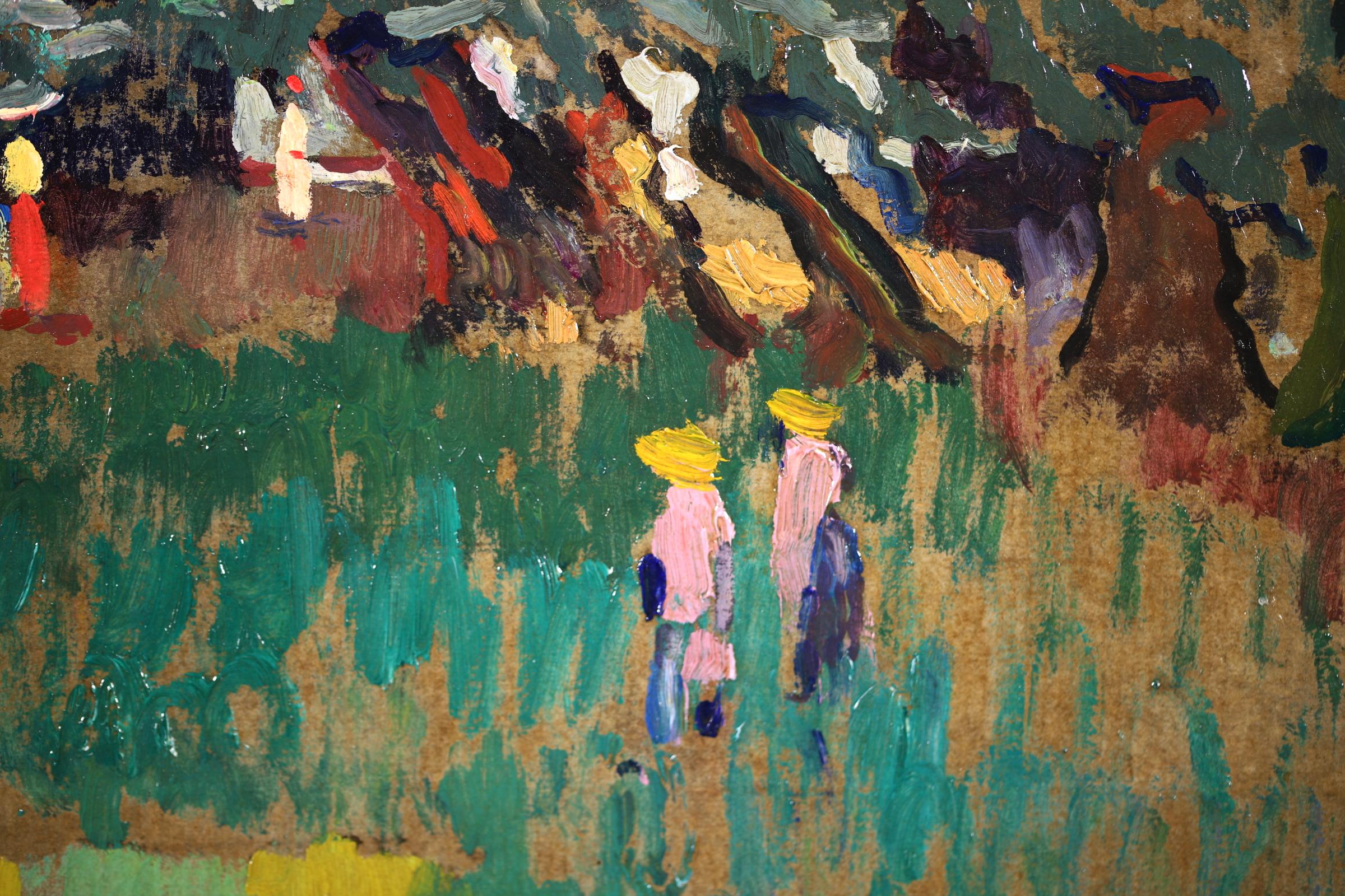 Figures dans la forêt - Paysage post-impressionniste - Huile de Paul Gernez en vente 7