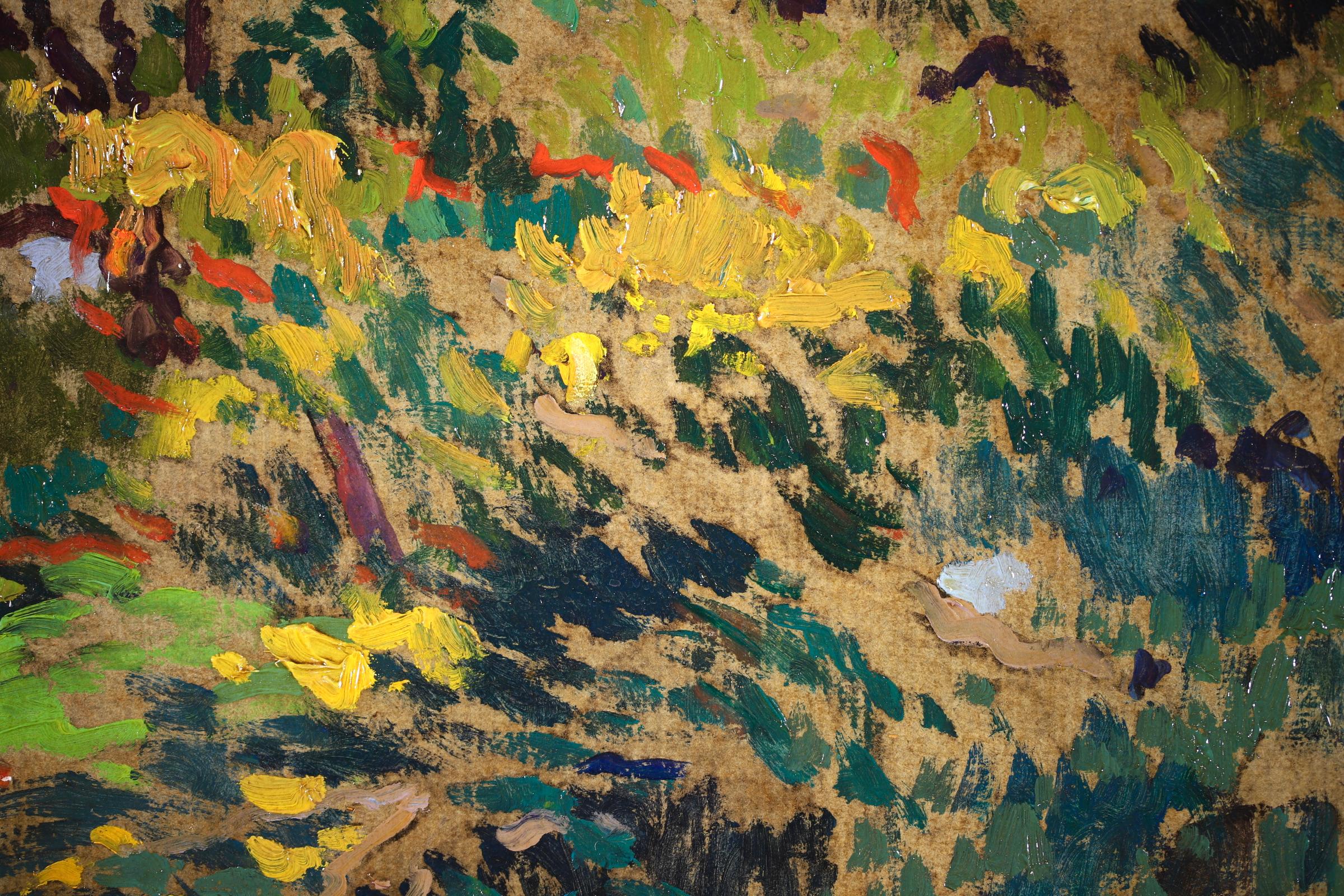 Figures dans la forêt - Paysage post-impressionniste - Huile de Paul Gernez en vente 8