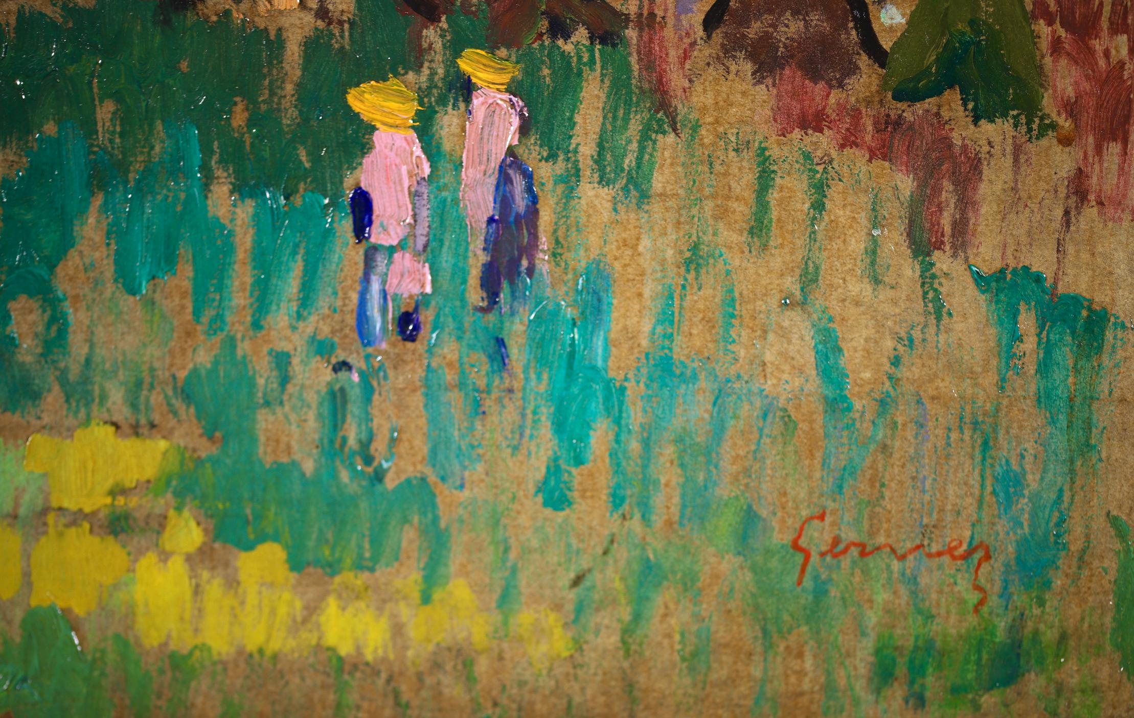 Figures dans la forêt - Paysage post-impressionniste - Huile de Paul Gernez en vente 9
