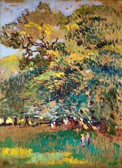 Figuras en el bosque - Paisaje postimpresionista Óleo de Paul Gernez