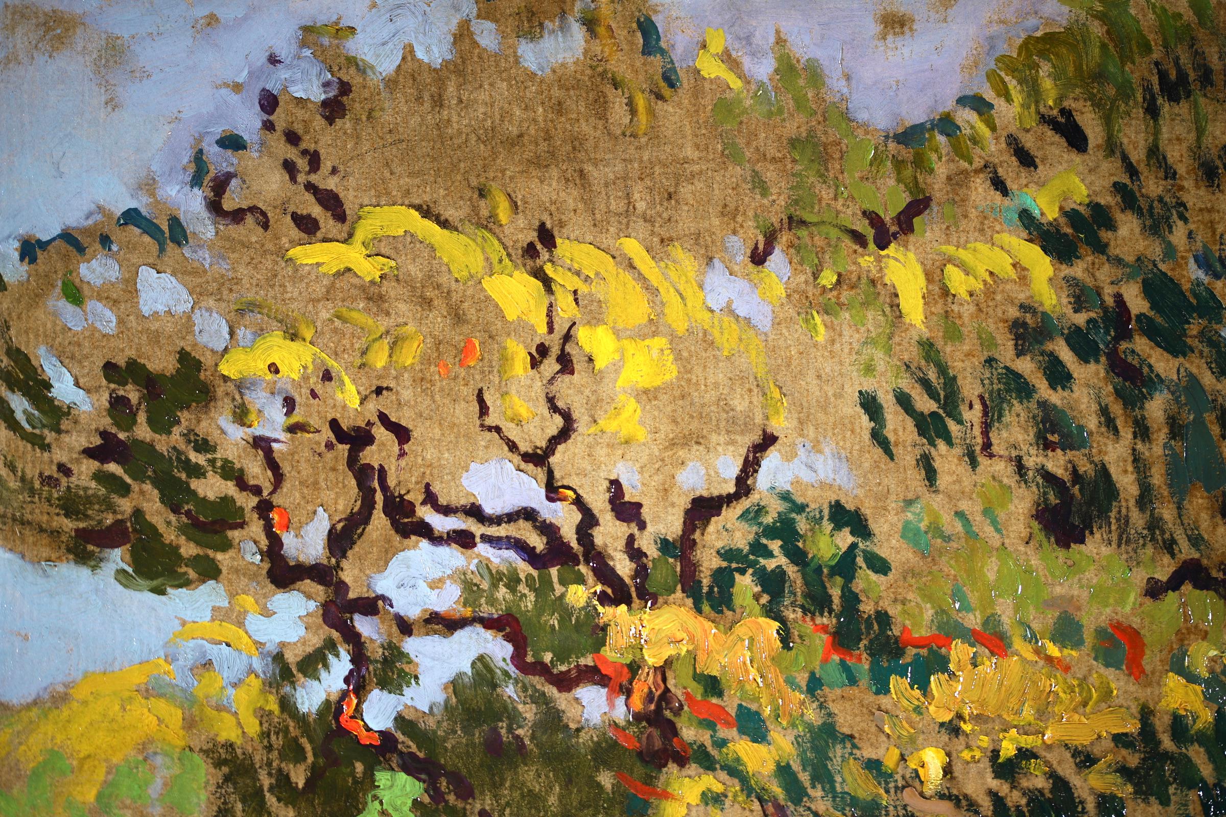 Figuren im Wald – postimpressionistische Landschaft, Öl von Paul Gernez (Post-Impressionismus), Painting, von Paul-Élie Gernez