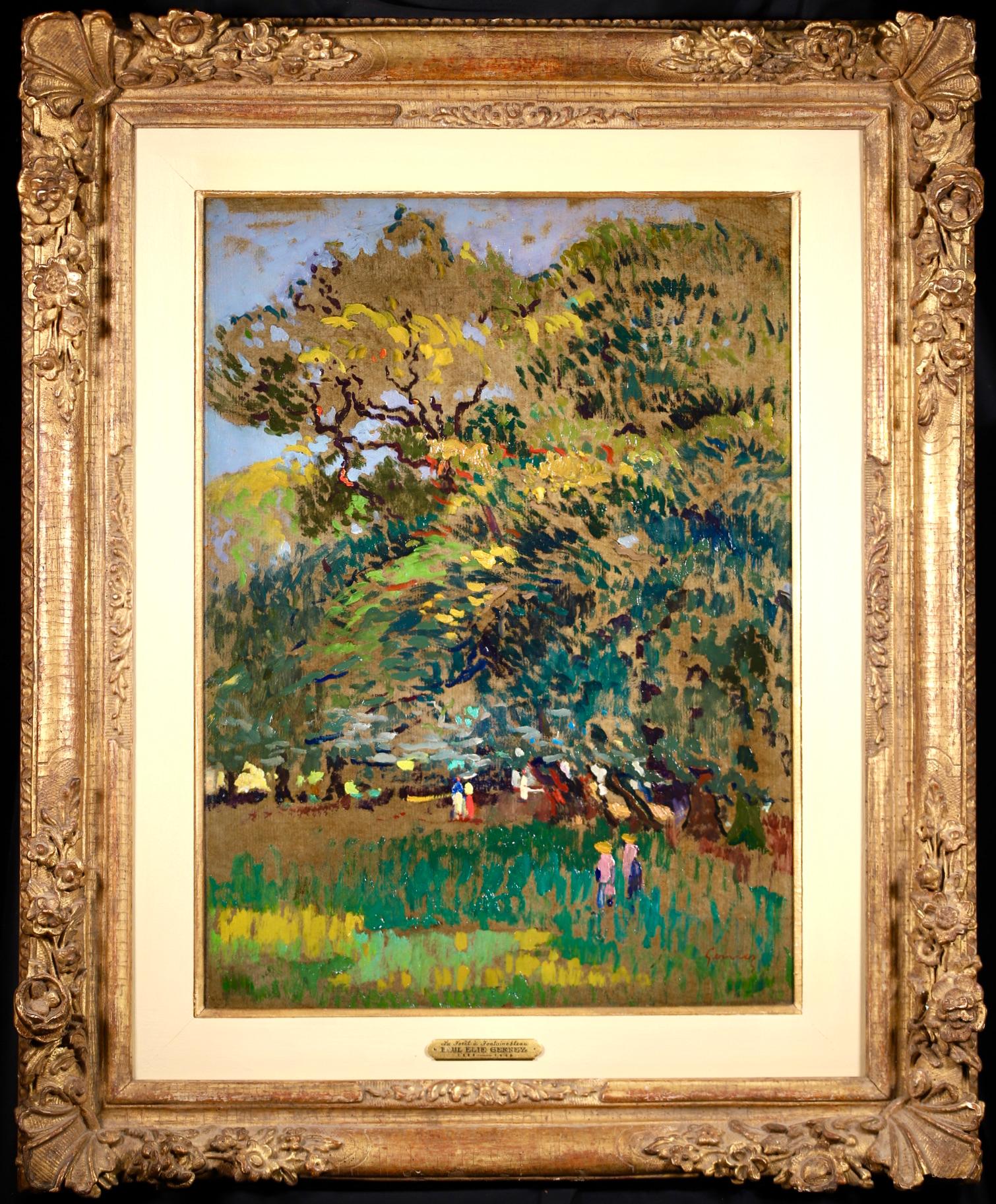 Figures dans la forêt - Paysage post-impressionniste - Huile de Paul Gernez