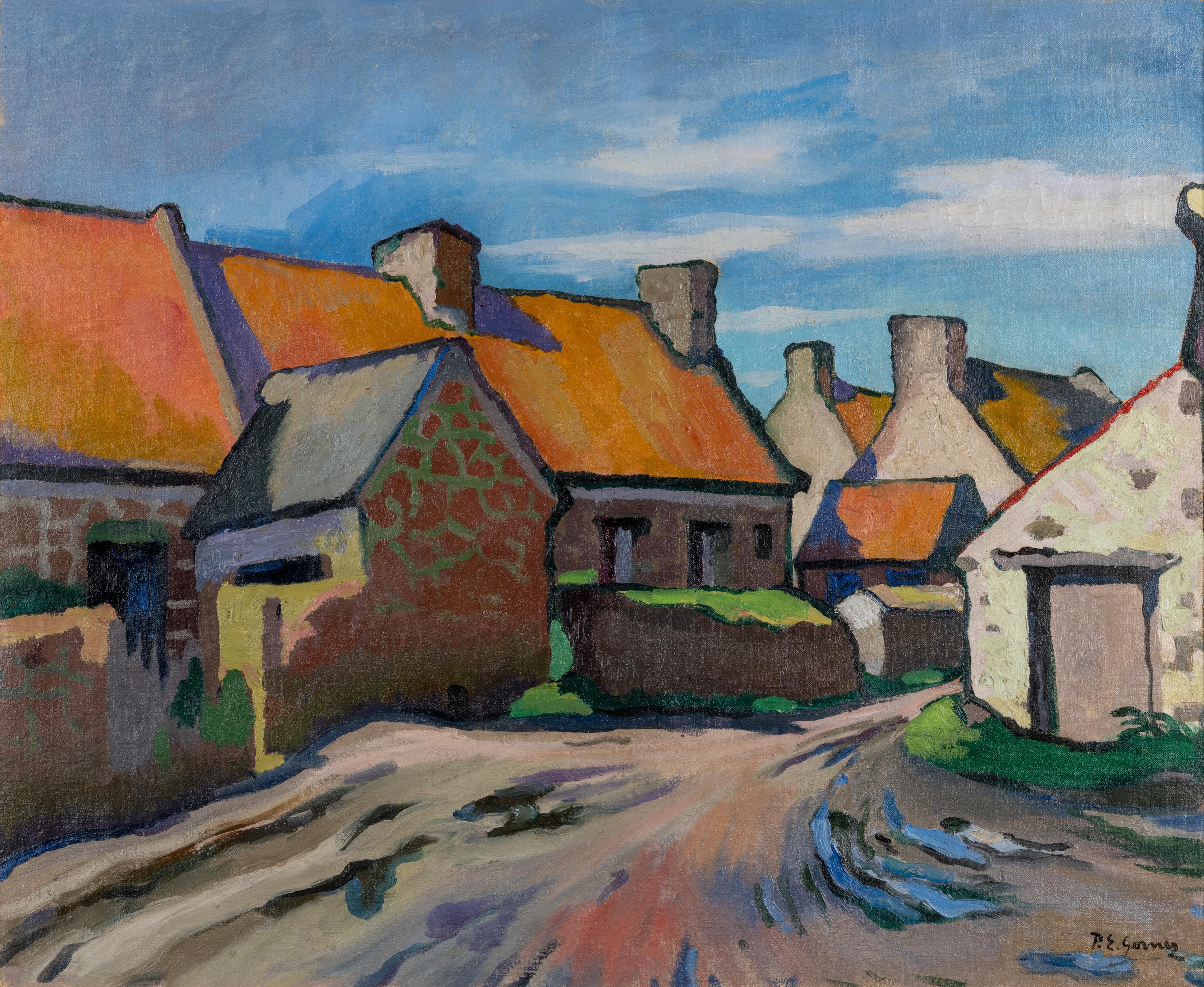 Rue de Village et Maison - Painting di Paul-Élie Gernez