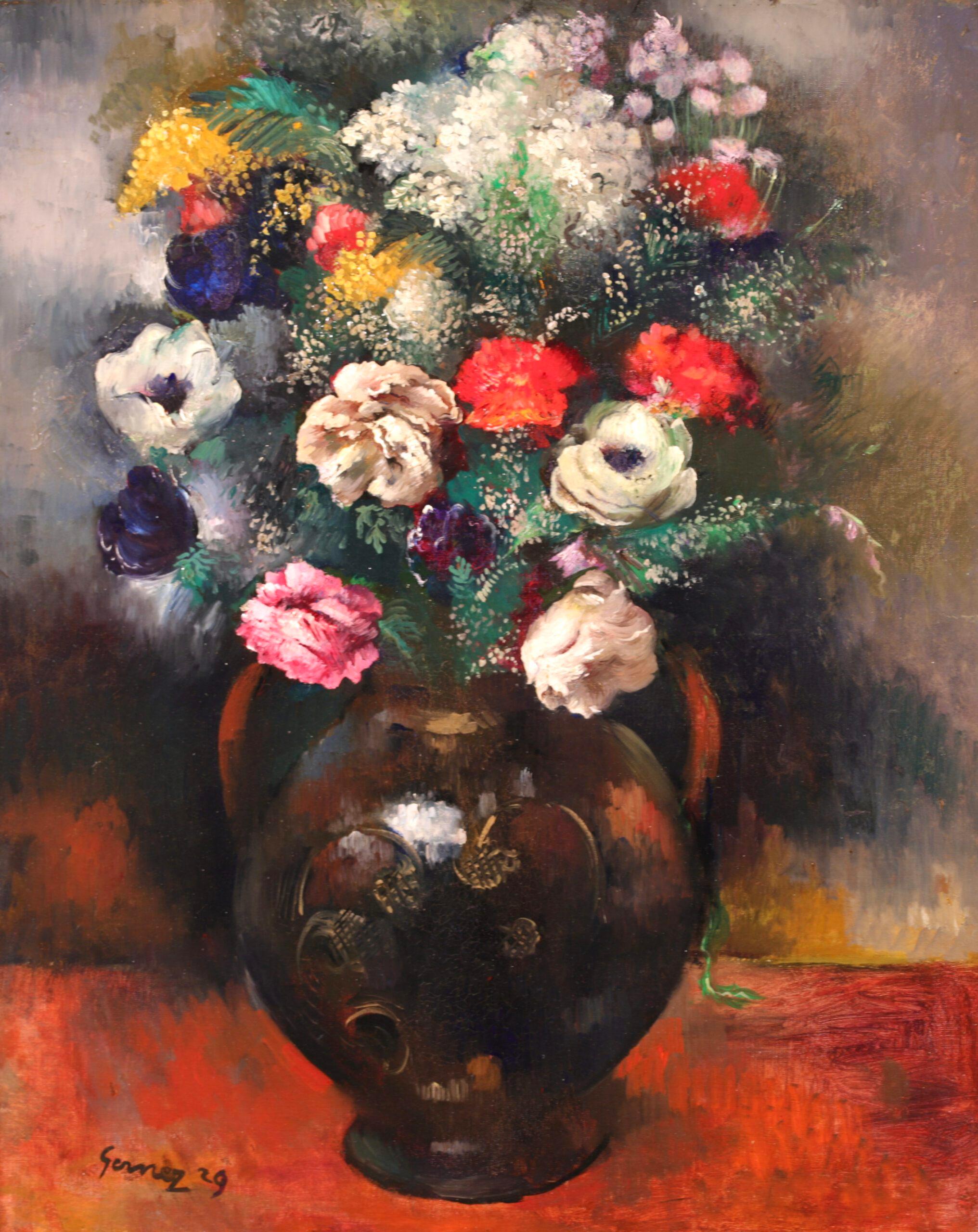 Vase de Fleurs, huile post-impressionniste, natures mortes fleurs de Paul Gernez - Painting de Paul-Élie Gernez