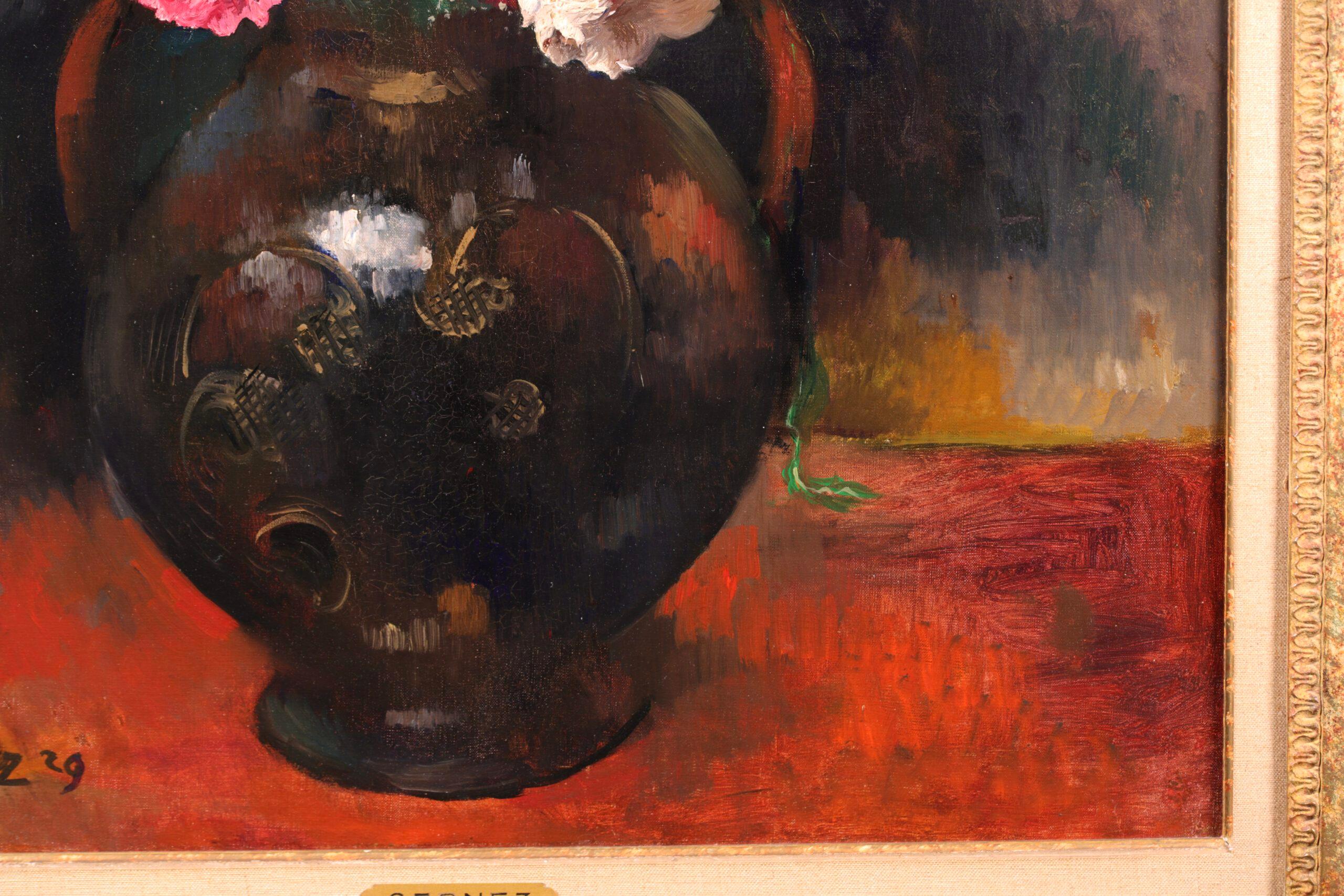 Vase de Fleurs - Post Impressionist Oil, Still Life Flowers by Paul Gernez - Post-Impressionist Painting by Paul-Élie Gernez