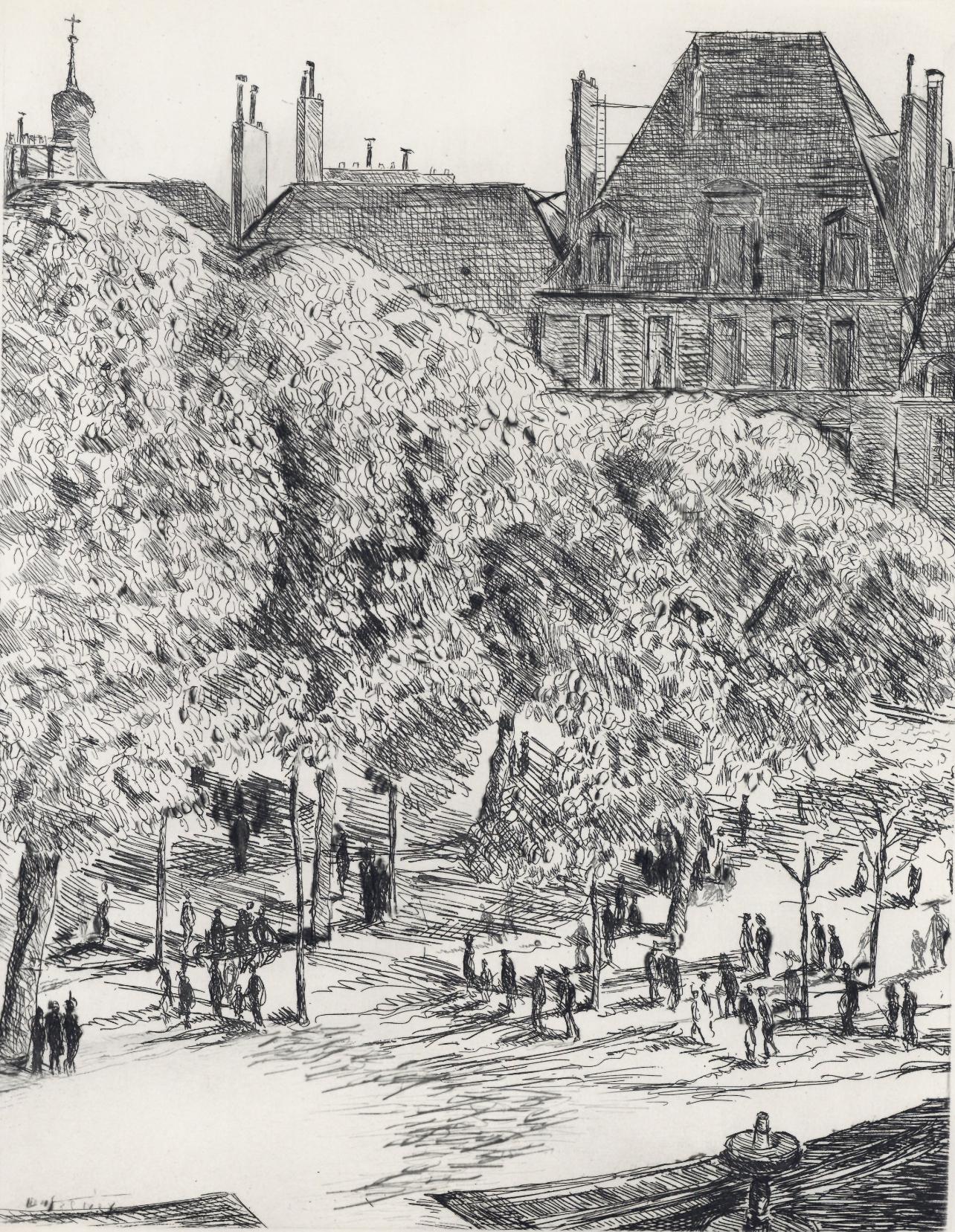 Paul-Élie Gernez Landscape Print - Placement Des Vosges, A La gloire à Paris, Georges Dufrénoy