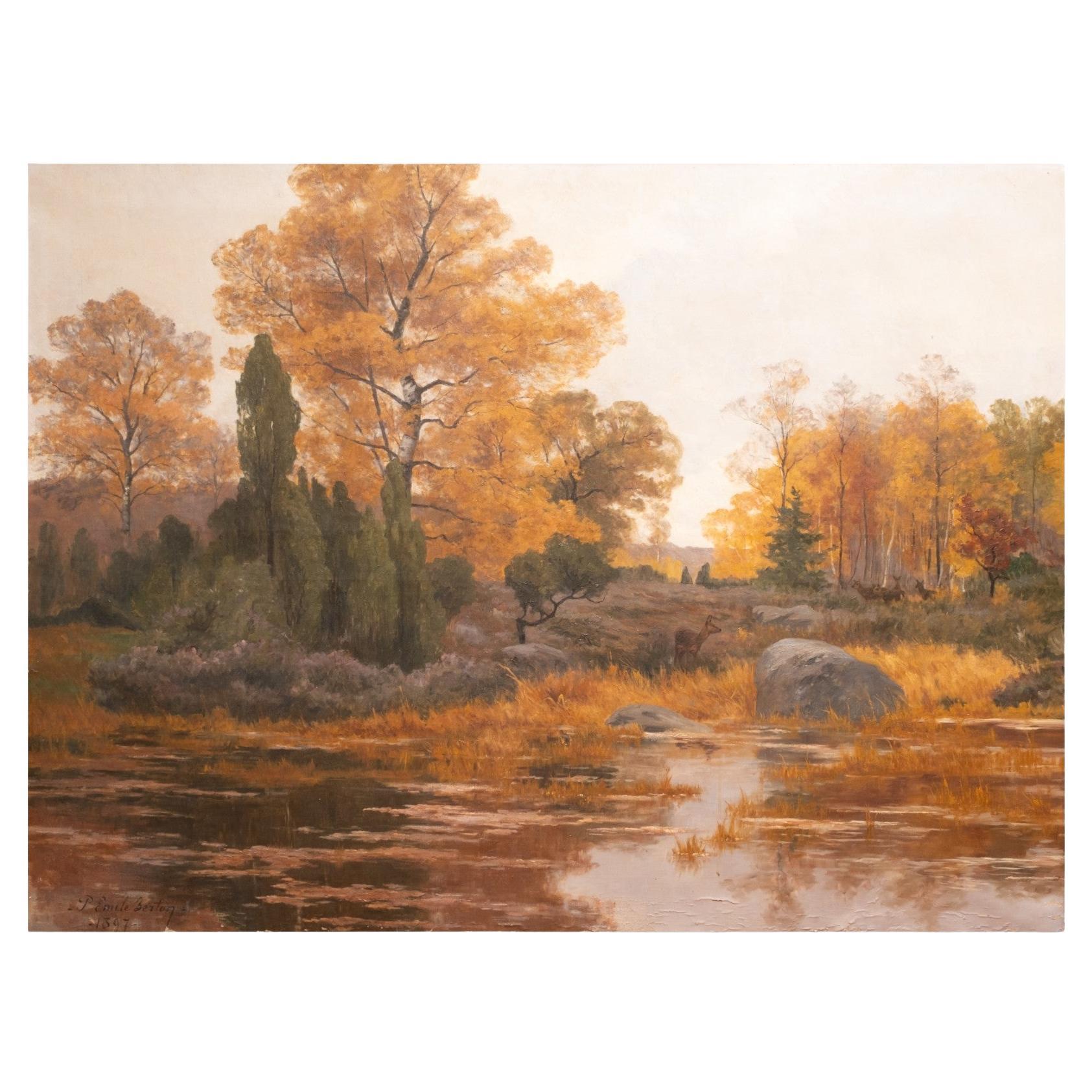 Paul Emile Berton Pittura monumentale su tela firmata "Foresta di Fontainebleau in vendita