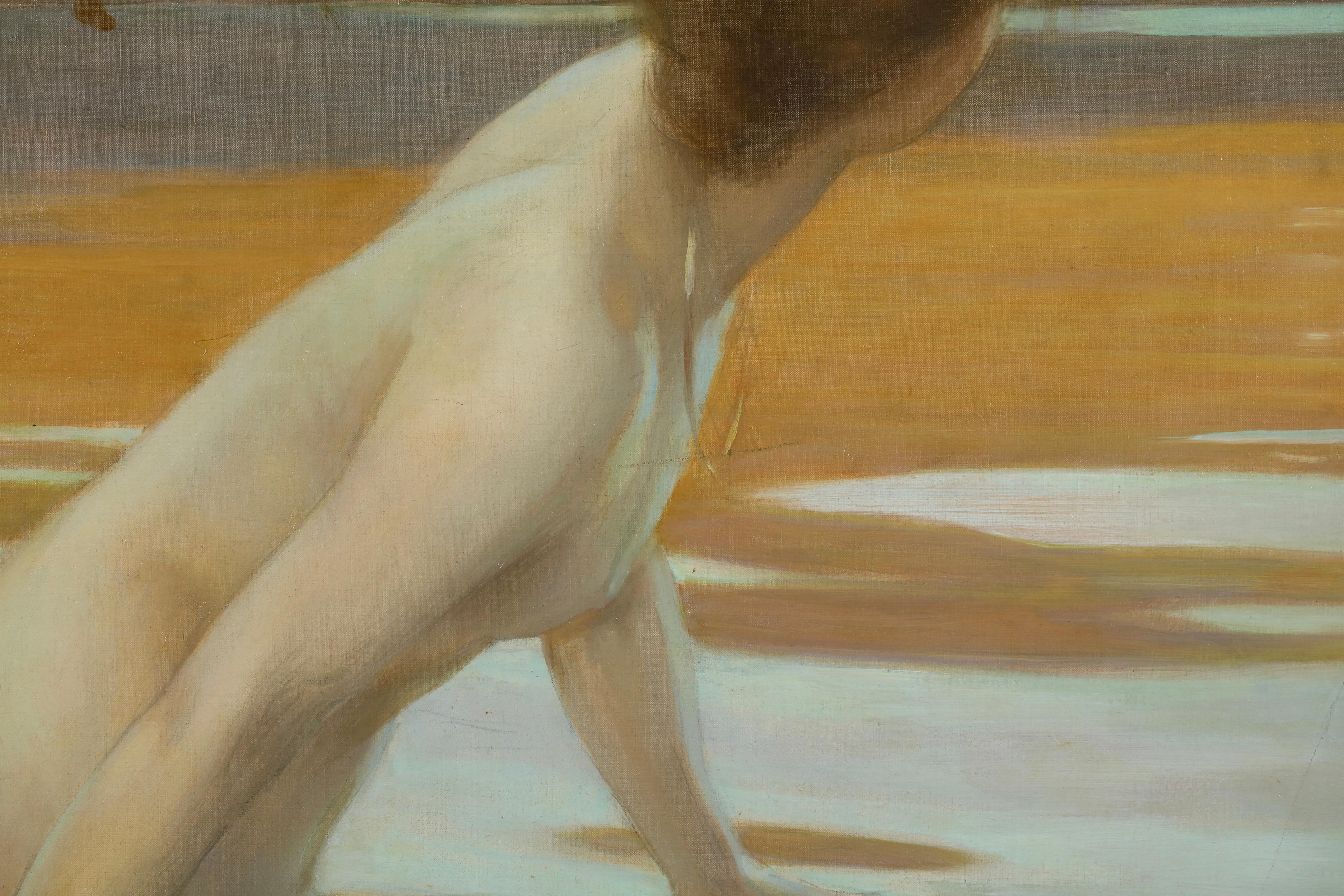 La Baigneuse - Academic Nude Figure in Landscape Oil by Paul Emile Chabas im Angebot 9
