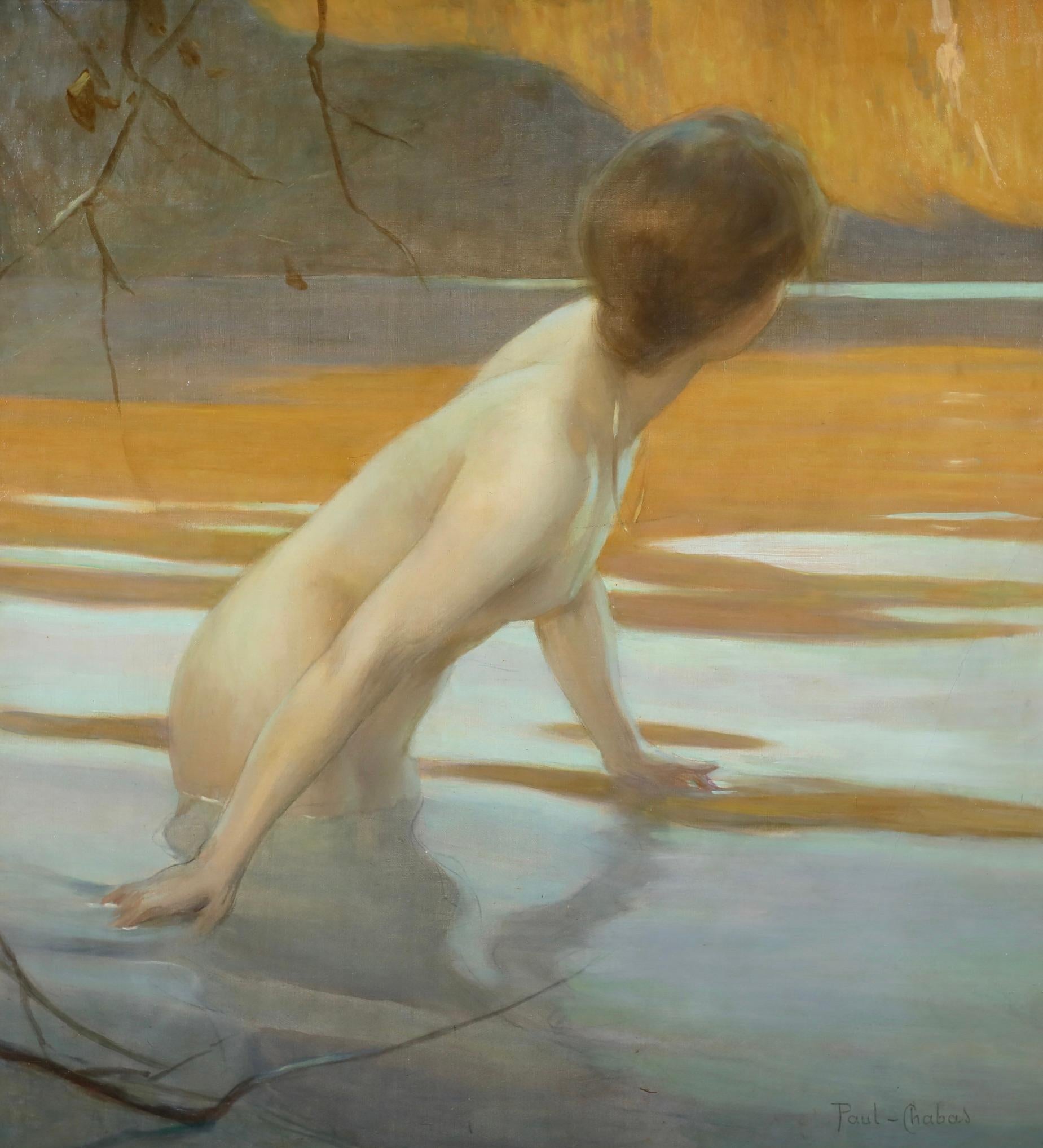 La Baigneuse - Academic Nude Figure in Landscape Oil by Paul Emile Chabas im Angebot 1