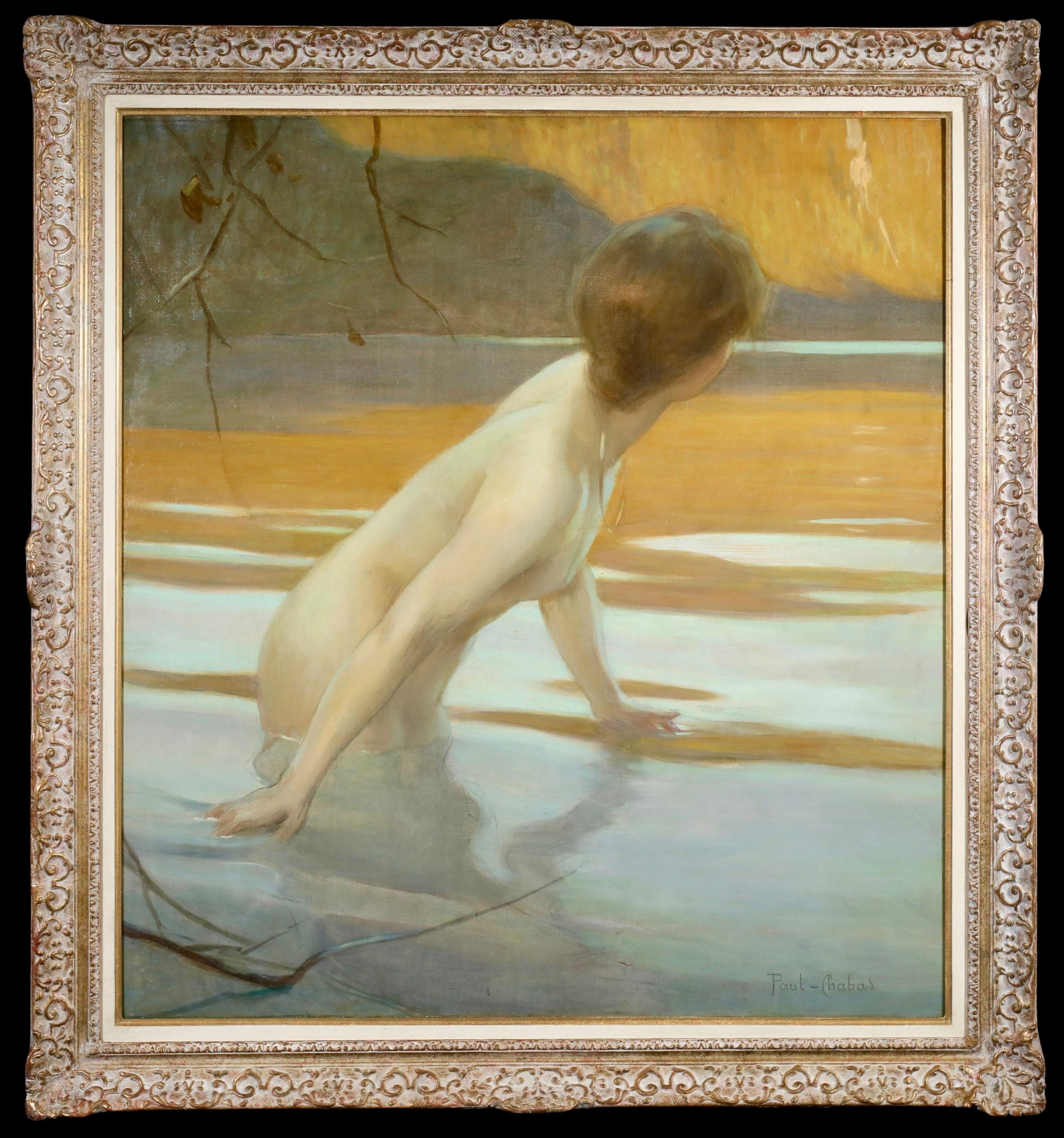 La Baigneuse - Academic Nude Figure in Landscape Oil by Paul Emile Chabas