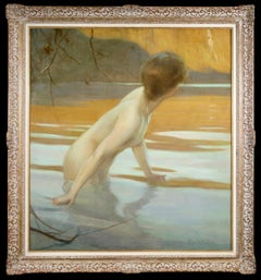La Baigneuse - Academic Nude Figure in Landscape Oil by Paul Emile Chabas