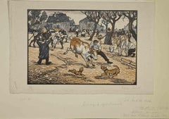 La Traite des Vaches - Woodcut by Paul Emile Colin - 1905