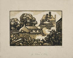 Au Chateau de Nisles - Woodcut by Paul Emile Colin - Mid-20th Century