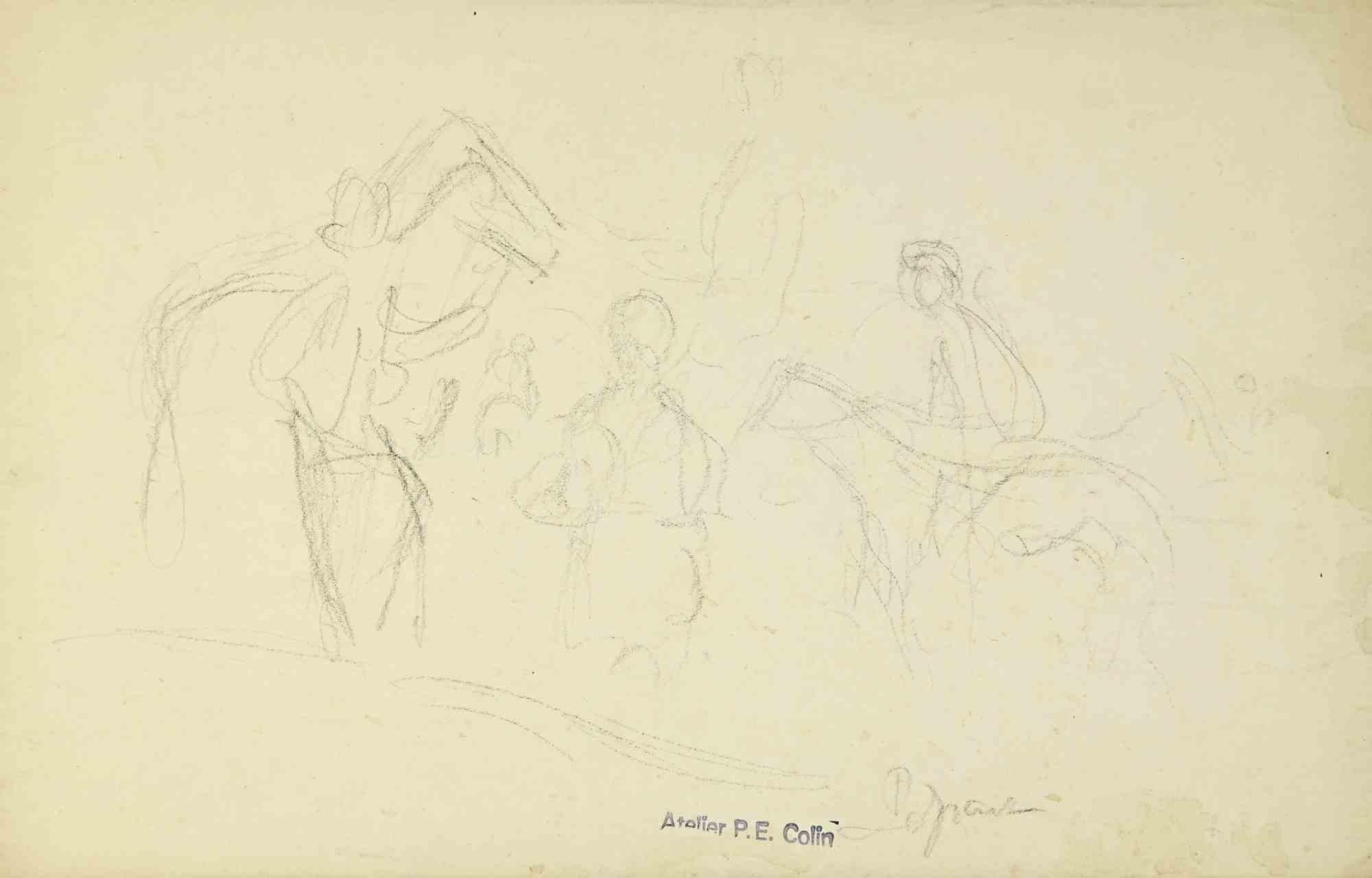 Figures is a drawing realized by Paul Emile Colin in the mid 20th Century.

Carbon Pencil on ivory-colored paper

Stamped on the lower.

Good conditions with slight foxing.

The artwork is realized through deft expressive strokes.