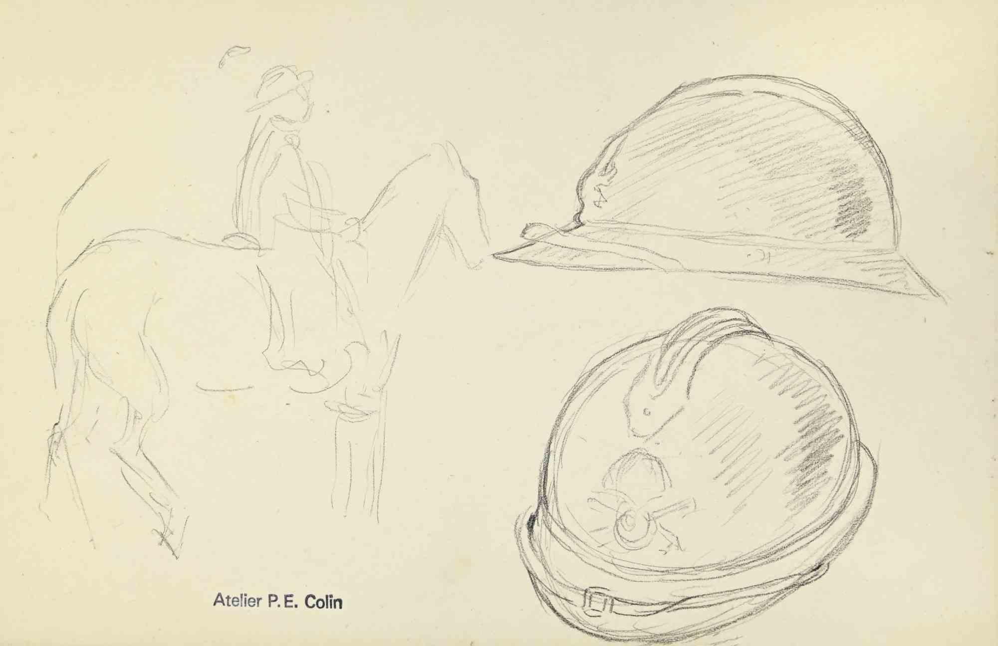 Helmets and Rider is a drawing realized by Paul Emile Colin in the mid-20th Century.

Carbon Pencil on ivory-colored paper

Stamped on the lower.

Good conditions with slight foxing.

The artwork is realized through deft expressive strokes.