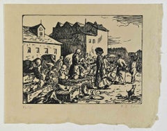 Market - Etching by Paul Emile Colin - Mid-20th Century