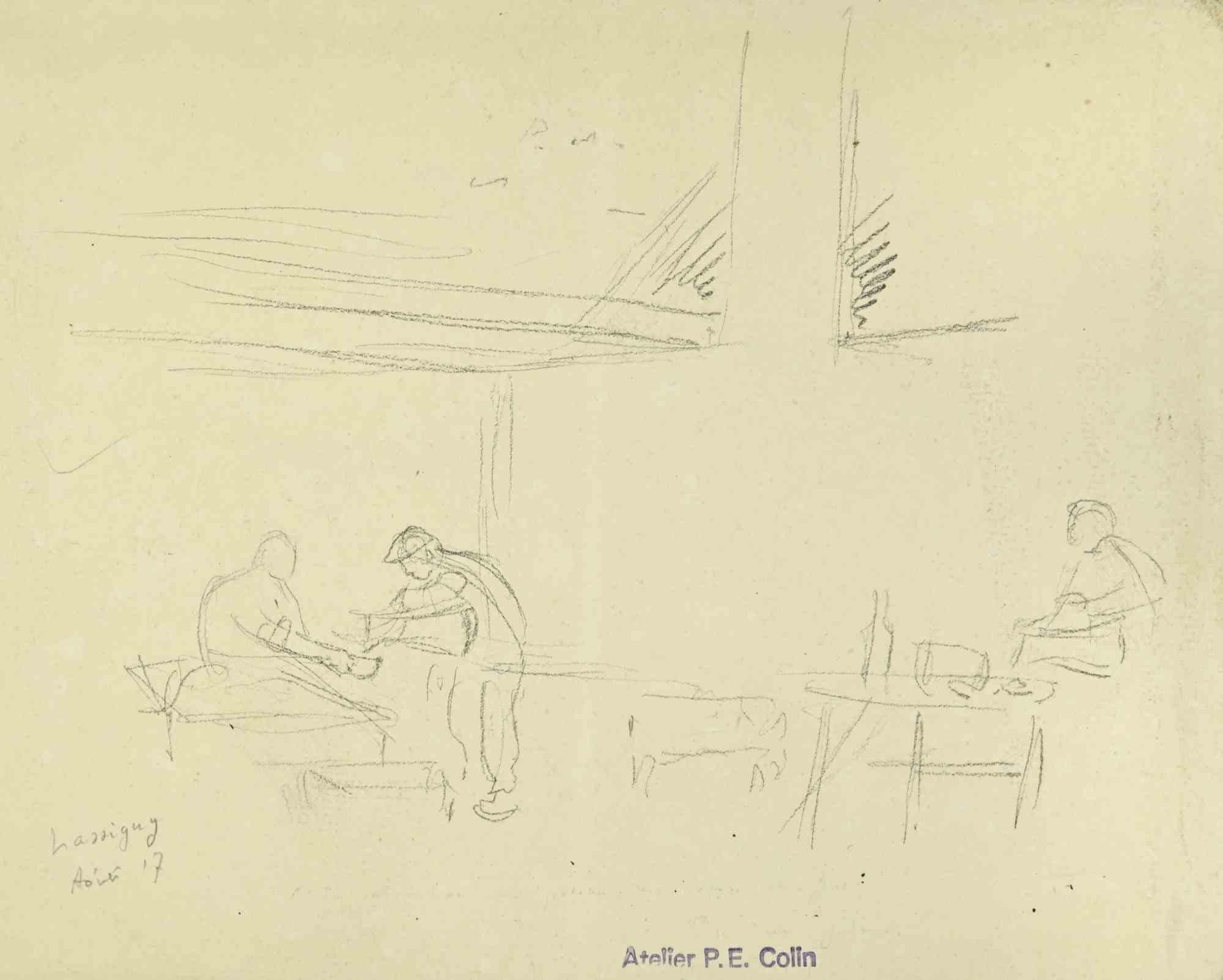 Nursing  Soldiers is a drawing realized by Paul Emile Colin in the mid-20th Century.

Carbon Pencil on ivory-colored paper

Stamped on the lower.

Good conditions with slight foxing.

The artwork is realized through deft expressive strokes.