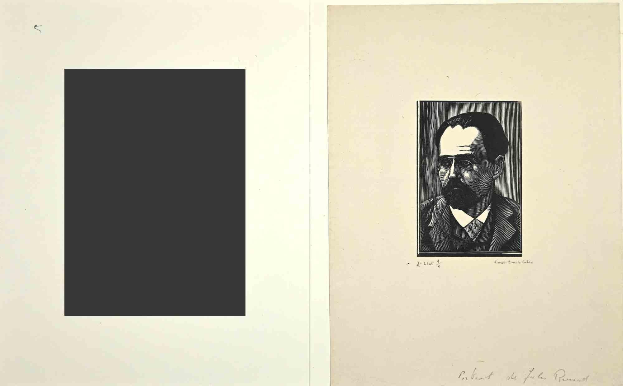 Portrait de Jules Renard - Woodcut  by Paul Emile Colin - Early 20th Century For Sale 1