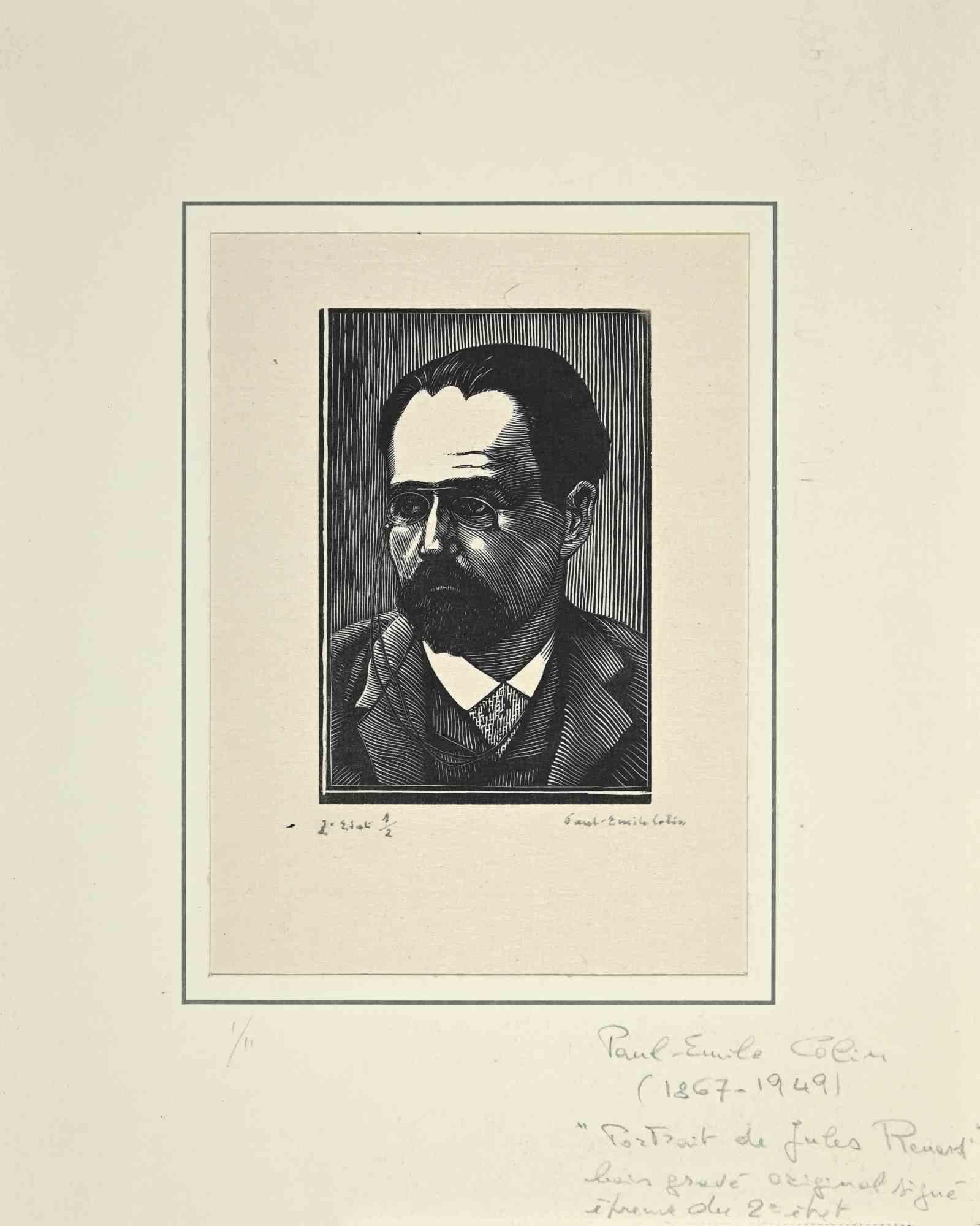 Portrait de Jules Renard - Woodcut  by Paul Emile Colin - Early 20th Century
