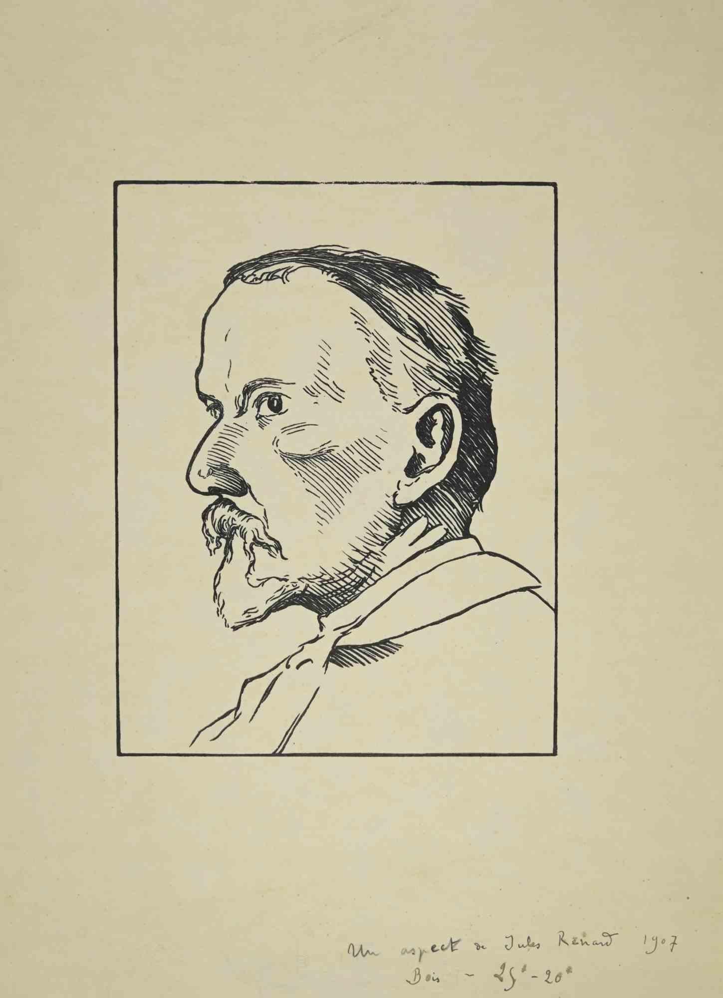 Portrait de Jules Lenard - gravure sur bois de Paul Emile Colin - 1907